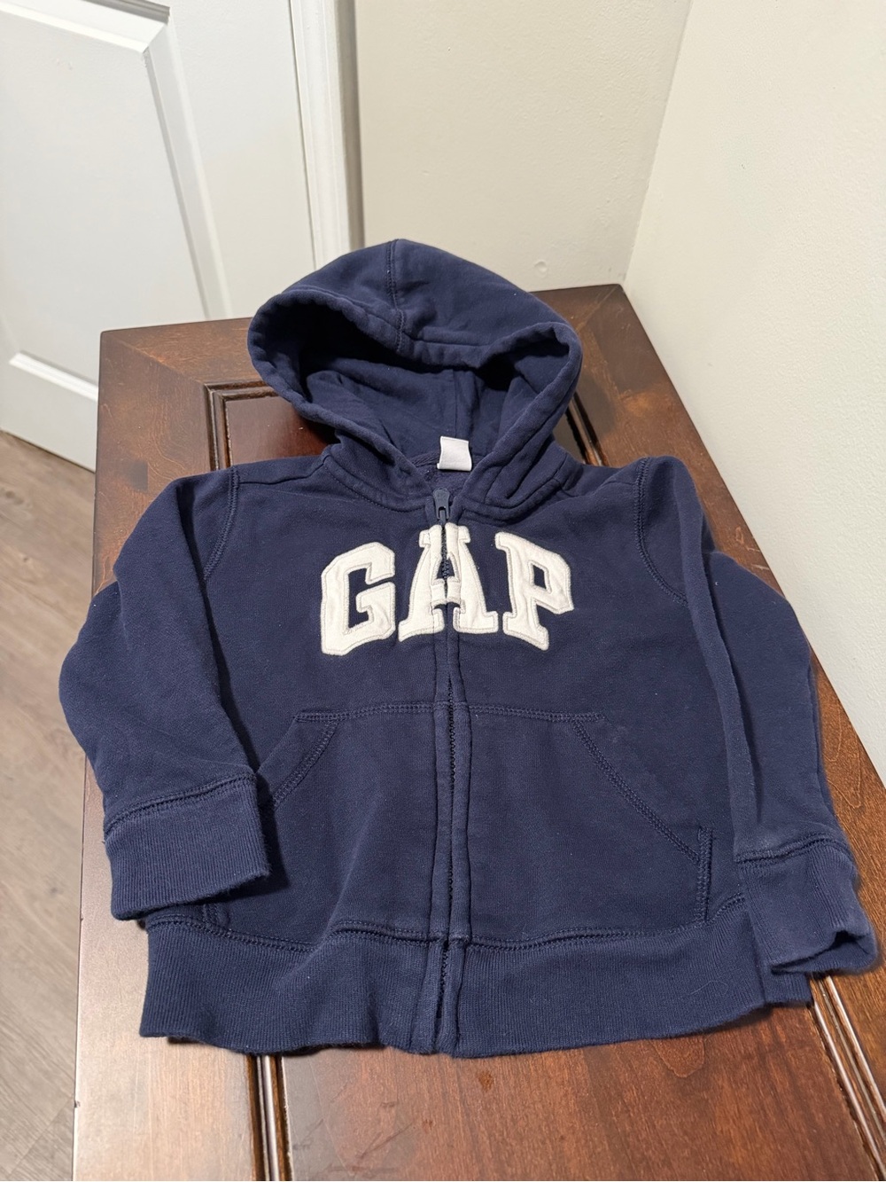 GAP Navy Blue Kids Hooded Zip-Up Sweatshirt with White Logo